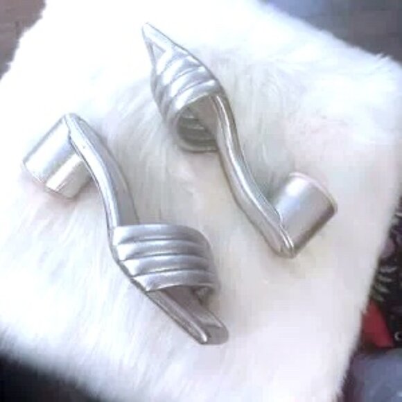 MERCEDES CASTILLO Silver Heeled Slides sz 7 - Picture 1 of 9